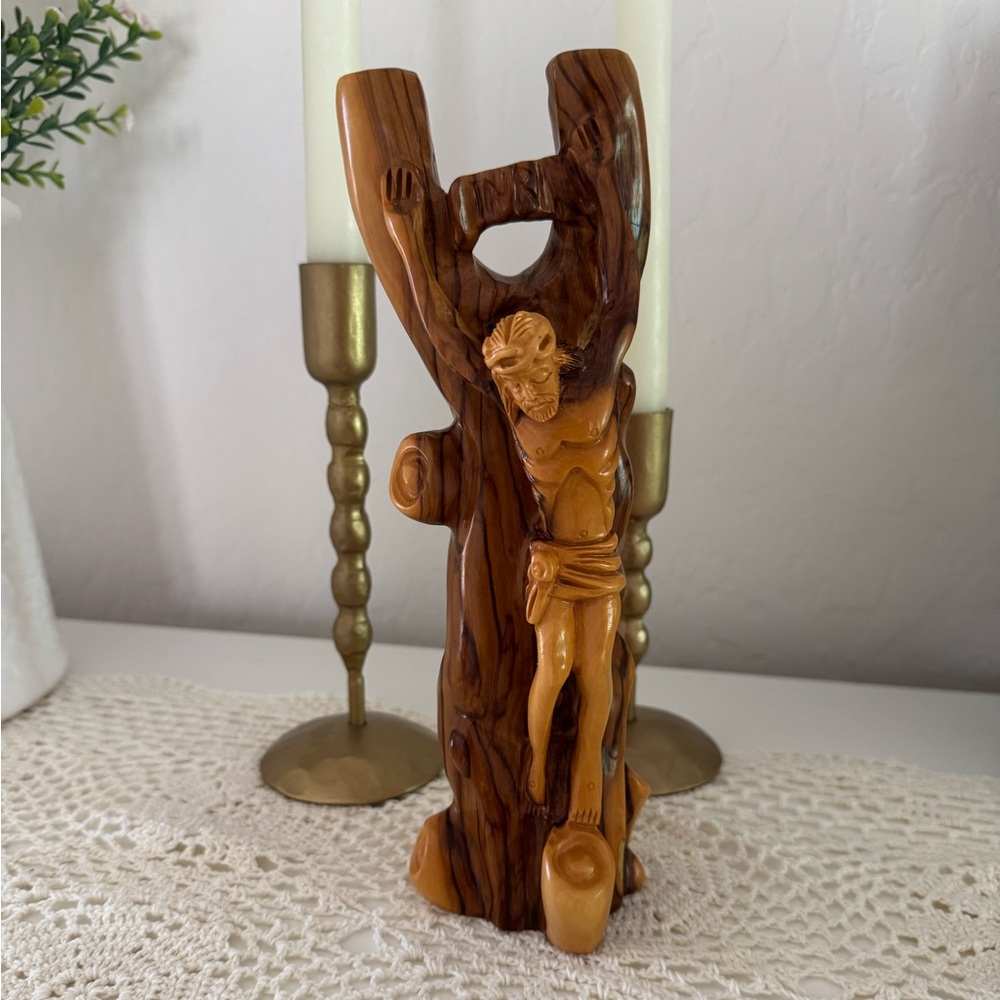 Hand-Carved Olive Wood Crucifix Statue | 9½″ Jesus on the Cross